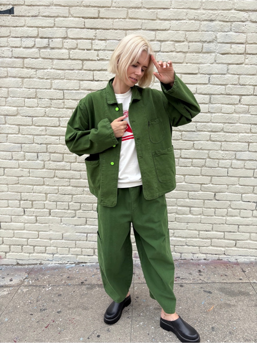 MEALS Unisex Oversized Chef Pants in Kale Green Size XS VGUC - Picture 3 of 8